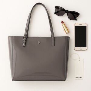 NWT Tory Burch Emerson Patent Leather Gray Tote Perfect Holiday Gift